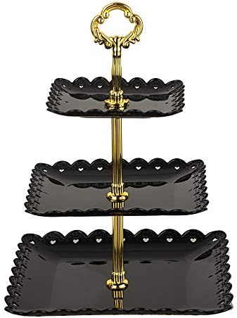Black square-Large 3 tiered serving stand tray cake stands cupcake holder dessert stand table decorations for party Kids Birthday Tea Party Baby Shower