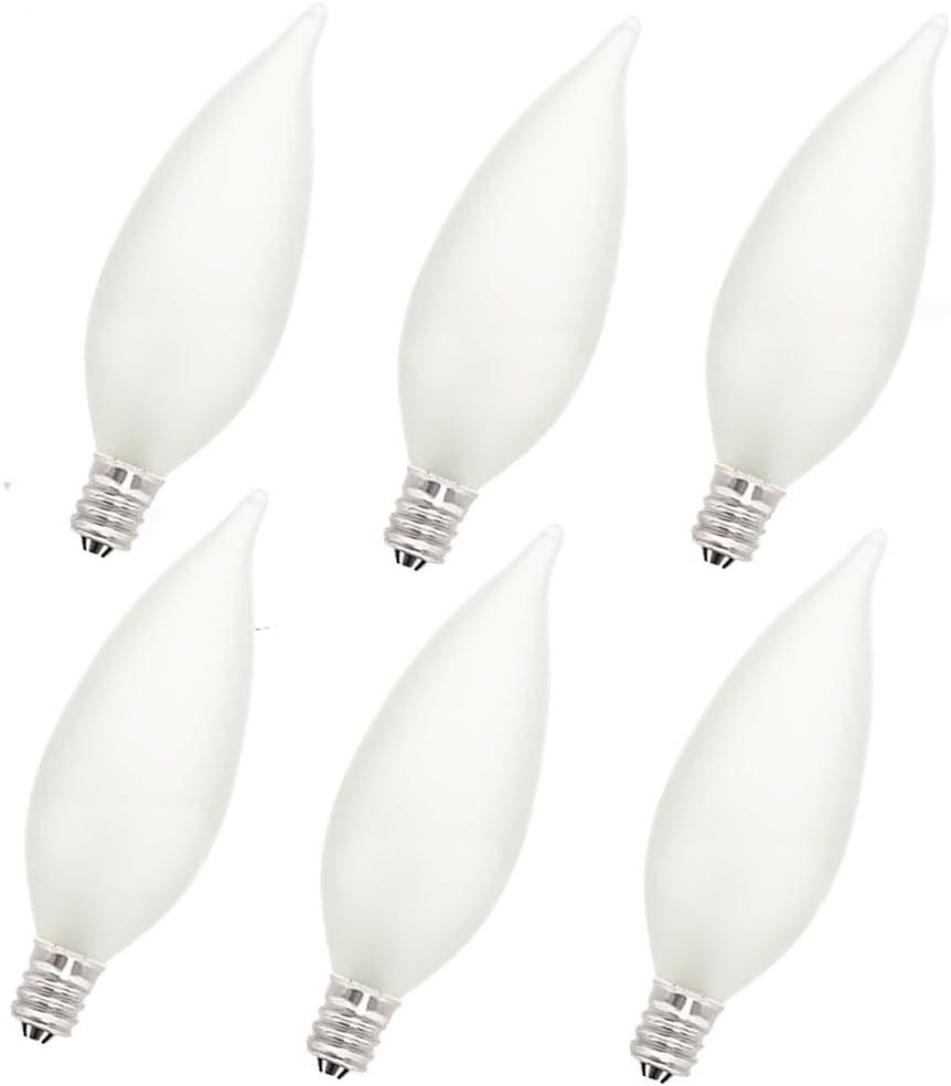 Flame Tip Chandelier Light Bulb， 60W E12 Candelabra Base,Candle Light Bulbs for Chandeliers, 2700K Warm White Dimmable Edison Candle Bulbs for Chandeliers,Ceiling Fan Lights (6pack)
