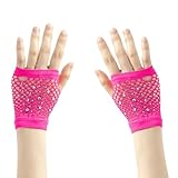 Obotsnoi 3.Stilvolle Halbfinger-Nylon-Handschuhe mit Strassverzierung, atmungsaktiv und flexibel,...