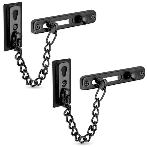 ExeQianming - Security Door Latch Lock, 2 Pcs Door Lock Latch Chain, Front Door Chain Lock for Bedroom, Inside Door, Home, Hotel (Black) - -6%