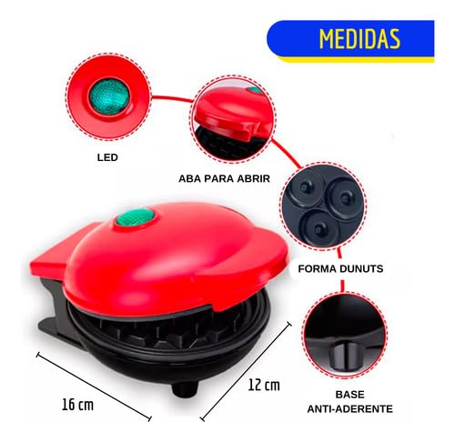 Máquina De Donuts e Mini Rosquinhas Compacta Faz 3 Donuts 110v Antiaderente Para Lanches Café de Man