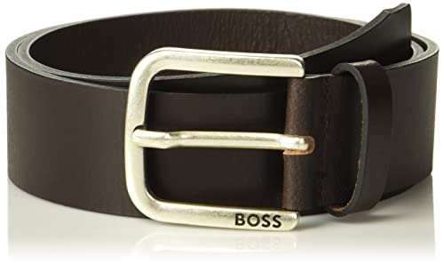 BOSS Men's Smooth Leather Engraved Buckle Casual Belt