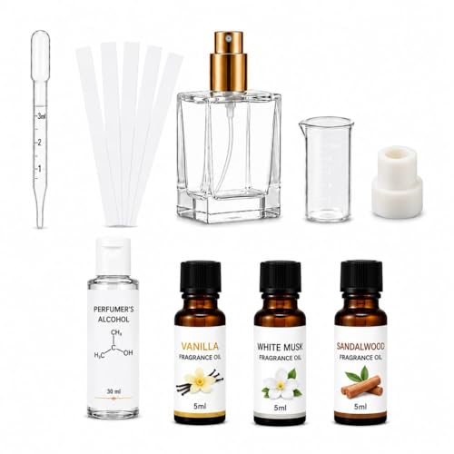 Image of Brindya DIY Perfume Making Kit - Create Your Own Signature Fragrance | 30ml Perfume Spray Bottle | Premium Fragrance Oil Set | Complete Perfume Crafting (White Musk+Sandelwood+Vanilla)