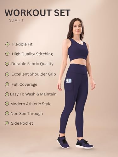 Image of High-Waist Track Suit, Co-ord Set for Women's, Gym wear 2-Piece Workout Set, Sports Bra and Bottom Set, Sports Running Suits, Yoga Wear