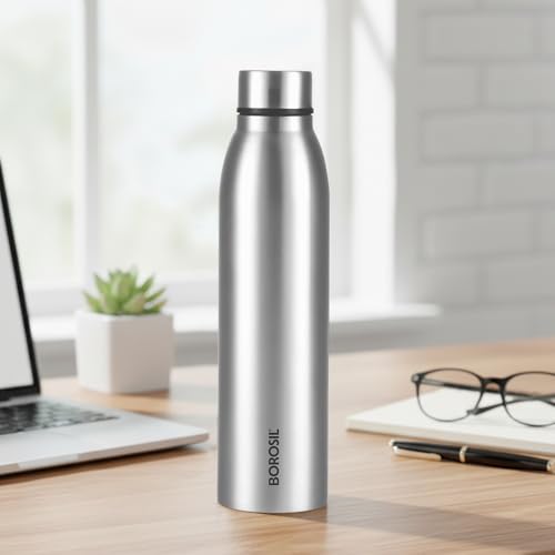 Image of Borosil 950 ml Hydra Glacier Stainless Steel Water Bottle | ISI Certified, Made in India Bottle | Single Wall, Leakproof, BPA Free| Bottle for Office, School, College & Gym | 1 Year Warranty