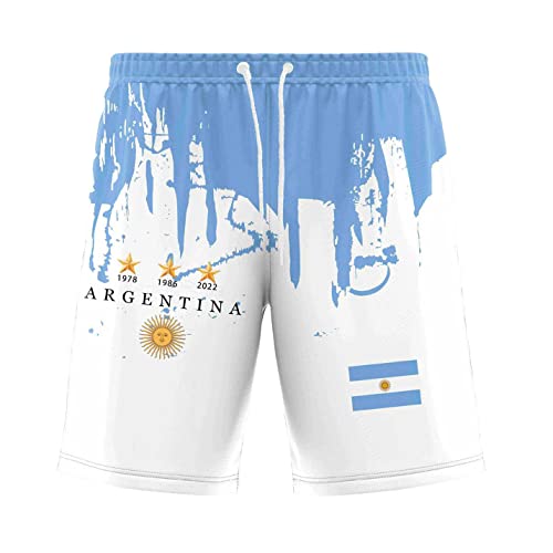 YuanDiann Pantalones cortos para hombre 2022 Copa Mundial de Fútbol Argentina, gana conmemorativo, 3 estrellas, estampado de bandera, deporte, ocio, correr, transpirables, ventiladores de fútbol,