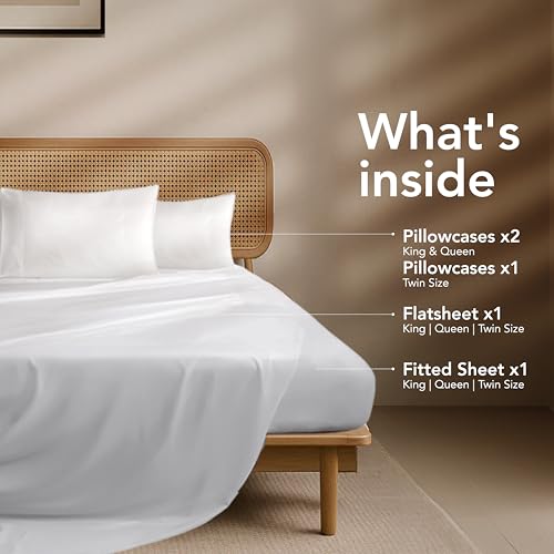 Image of EPITEX Solid 4 Piece King Sheet Set, Viscose Derived from Bamboo, Breathable and Ultra-Soft Bed Sheets Set, Luxurious Hote Bedding for Hot Sleeper, 1400 Thread Count, Deep Pocket Up to 16'', White