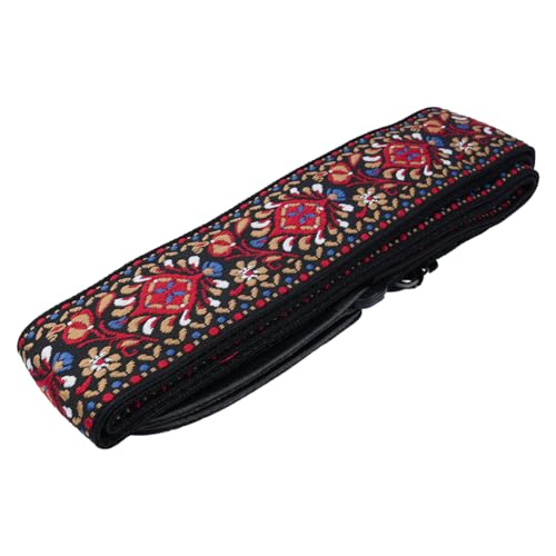 Sarini Guitar Strap,Vintage Embroidered Red Flower Embroidery Cotton Guitar Straps With Crazy Horse Leather Leather Ends for Bass Electric Acoustic - Image 2