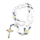 OVUNQUE PROTEGGIMI Rosenkranz aus echtem Medjugorje-Stein und Seil mit 7 mm großen Perlen, Madonna Medjugorje, barmherziger Jesus, Heiliger Benedikt, m, Stein, Kein Edelstein