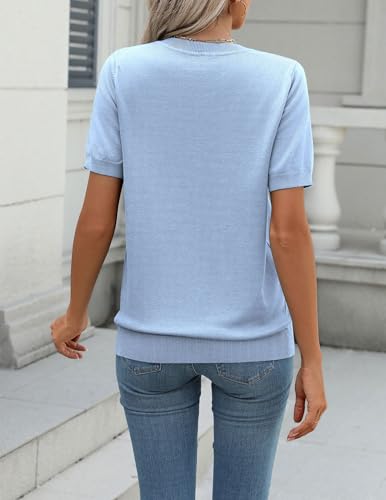 Image of Zeagoo Womens Summer Short Sleeve Tops Crew Neck Lightweight Pullover Sweaters Loose Dressy Casual Blouse Basic Clothes