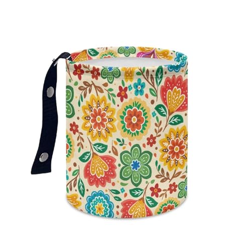 Image of Tropical Rainbow Flowers Car Trash Can Collapsible Auto Waste Basket Container with Adjustable Strap Waterproof Auto Storage Box Travel Accessories