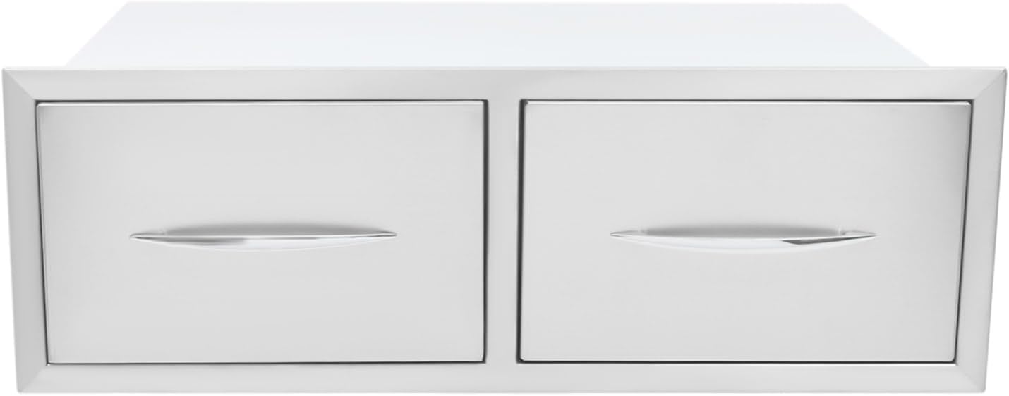 Outdoor Kitchen Drawer Stainless Steel Pull Out Trash Drawer Horizontal Double Access for Outdoor Kitchen, 29.5W x 10H x 19.7D Inches, Silver