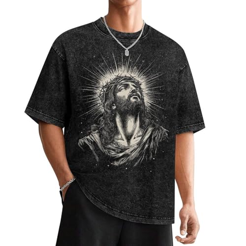 Novelty Cross Graphic Black Tshirt for Men 100% Cotton Loose Fit Outdoor Breathable Quick Dry Short Sleeve Casual Streetwear