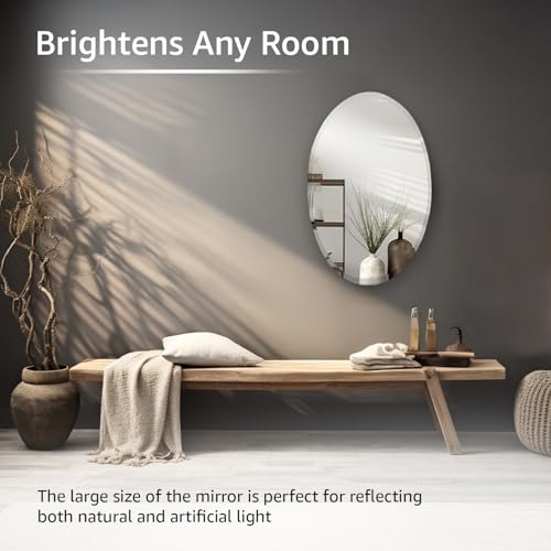 Image of Amazon Basics Frameless Oval Glass Wall Mount Mirror with Beveled Smooth Edges - Decorative Bathroom, Bedroom, Living Room, Dressing Room & Entryway Mirror - 29 x 0.4 x 44 cm