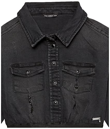 Guess Girls' Long Sleeve Denim And Jersey Knit Dress, Black Luxury Rock Wash, 14 #TOP1