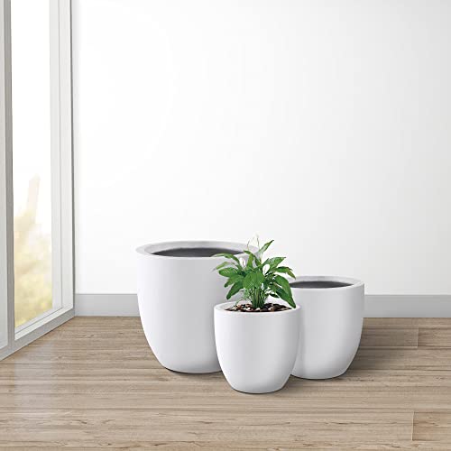 Image of Kante Set of 3 White Concrete Bowl Planters 18 inch 14 inch 10 inch Dia