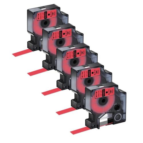 12mm���x���e�[�v5pk���x���v�����^�[�J�[�g���b�W45010 45013 45021�ƌ݊����̂��郉�x���}�l�[�W���[150 200 250 D1�œ���(Black on red)
