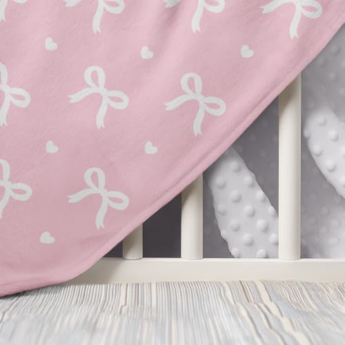 Image of SANDJEST Minky Blanket 2 Pack with Dotted Back 30 x 40 Inches, Gift for Christmas Birthday (Bow, Rainbow)