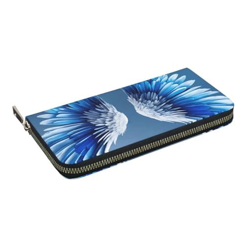 Angel Wing print Leather Wallet for Women Men,Women's Leather Clutch Wallet with Zip,Large Capacity2