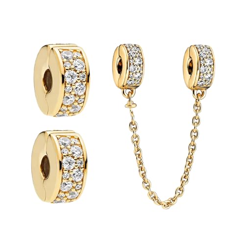 Golden Dangle Charm 925 Sterling Silver Charms for Bracelets and Necklaces Bead Charms with Cubic Zirconia Jewelry Charm for Women Family Friends