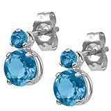 Amazon Collection 14k White Gold Blue Topaz Earrings