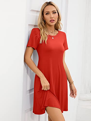 Image of KORSIS Summer Women's Dress Casual T-Shirt Short Sleeve Dresses Swing Flowy Beach Vacation Work Sundress with Pockets