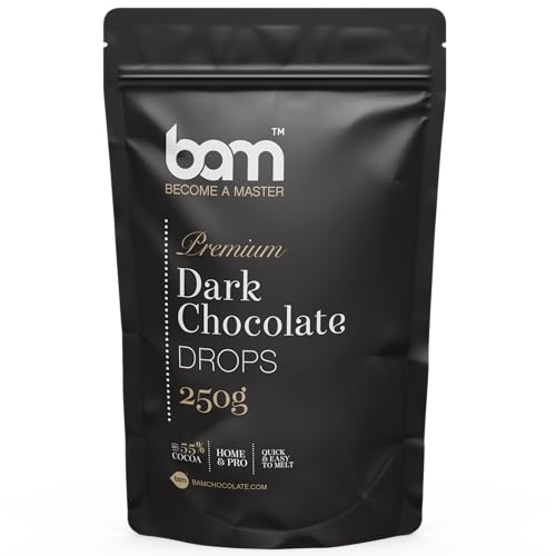 BAM Gotas de chocolate preto premium, ruas, chips para derreter, home and pro baking, 250 gramas