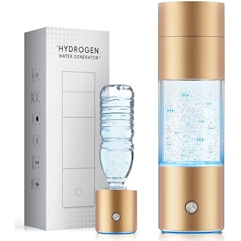 Hydrogen Water Bottle Generator,4500PPB SPE/PEM Technology -Smart Electrolysis Water Ionizer -320ML Portable Rich Hydrogen Water Machine for Health Gifts, 24-Hour Hydrogen Retention (Gold) Cover