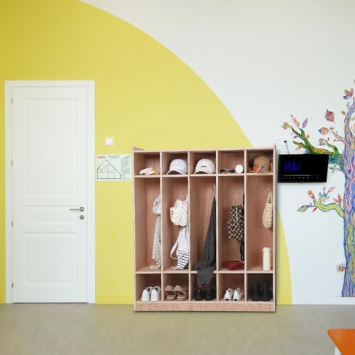 5-Section Classroom Coat Locker, Cubby Storage Organizer with 4 Casters, 5 Hooks & 2 Storage Boxes, Heavy-Duty Plywood Daycare Furniture for Preschool & Kids Entryway — view 7