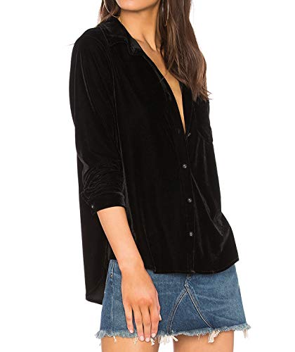 R.Vivimos Womens Winter Velvet Long Sleeve Button Down Casual Tops Shirts2