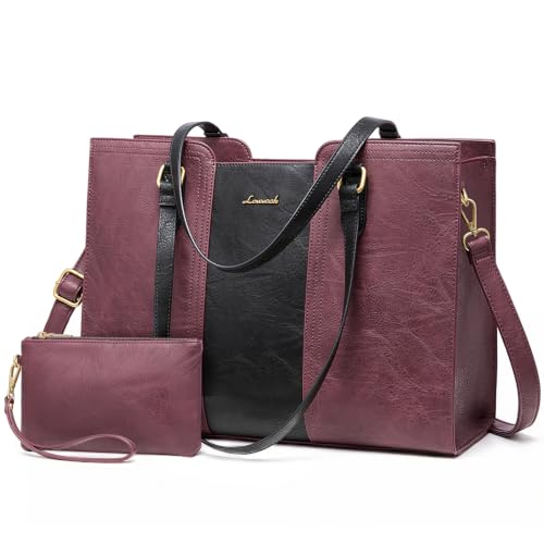 Image of LOVEVOOK Laptop Bag for Women - Waterproof Work Bag for Women & Vintage Laptop Tote Purse with Wristlet