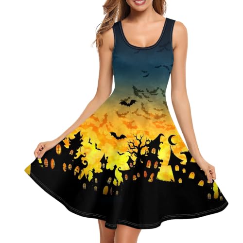 Image of TOADDITDO Women's Sleeveless O Neck Beach A-Line Party Coctail Tank Dresses Flared Sundress