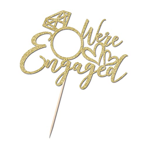 Lveud Golden Glitter We're Engaged Cake Topper Glitter Bridal Shower Cake Pick Decorations For Wedding Engagement Theme Party Decorations（Gold） #TOP2