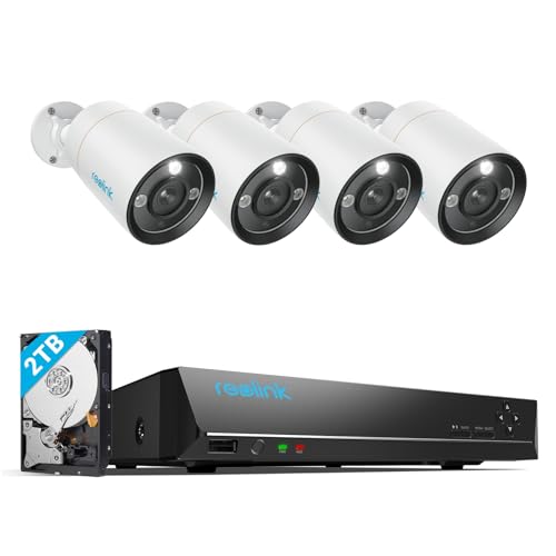 REOLINK 12MP Wired Security Camera System, 4pcs H.265 12 Megapixel UHD PoE Surveillance Cameras, Person Vehicle Pet Detection, Spotlight Color Night Vision, 8CH NVR with 2TB HDD, RLK8-1200B4