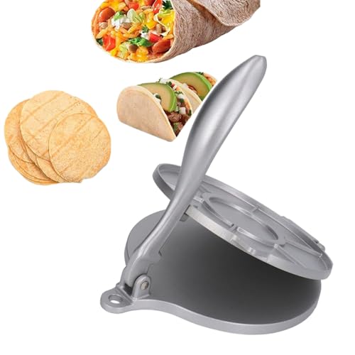 Tortilla Press,Prensa para Tortillas de Hierro Fundido,Tortilla Taco Maker De 8 Pulgadas Aleación Aluminio Con Mango Curvo Prensa De Masa De Harina,Antiadherente Prensa de Hierro Fundido para Cocinar