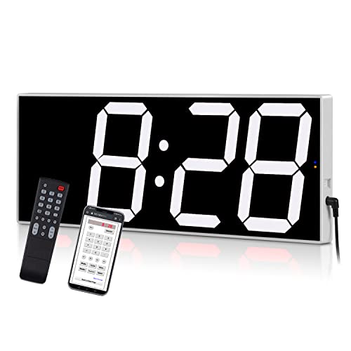 West Ocean Smart Digital LED Wall Clock, Oversize Wall Clock with 6" Single Digit, Countdown, Countup, DST Multifunction WiFi Smart Digital Wall Clock (White Frame/White Digital)