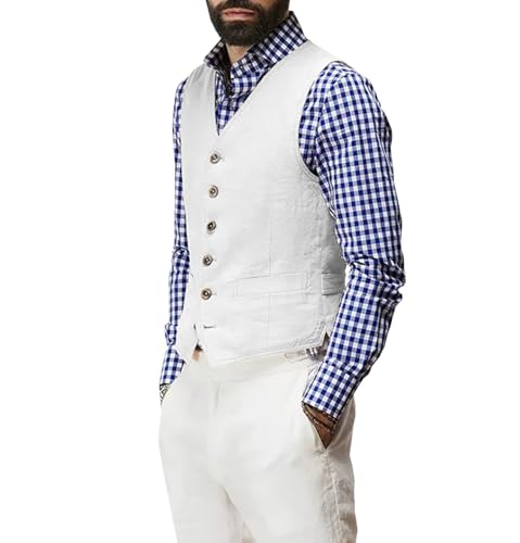 Linen Men's Vest Beach Wedding Waistcoat Summer Casual Suit Vests Groomsmen Dress Top