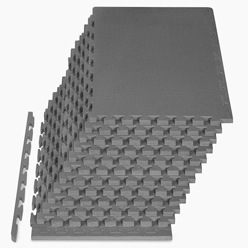Image of ProsourceFit Weaved Pattern Extra Thick Exercise Puzzle Mat 1-inch, EVA Foam Interlocking Tiles for Protective, Cushioned Flooring for Home and Gym Equipment; Gray, 48 SQ FT, 12 Tiles