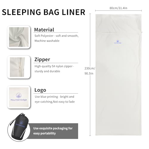 Mountainlodge Sleeping Bag Liner for Warm Weather Seasons with Carry Bag - Protable,Lightweight and Skin-Friendly Sleeping Bag for Camping,Hiking and Backpacking. (Beige with Zipper Left)