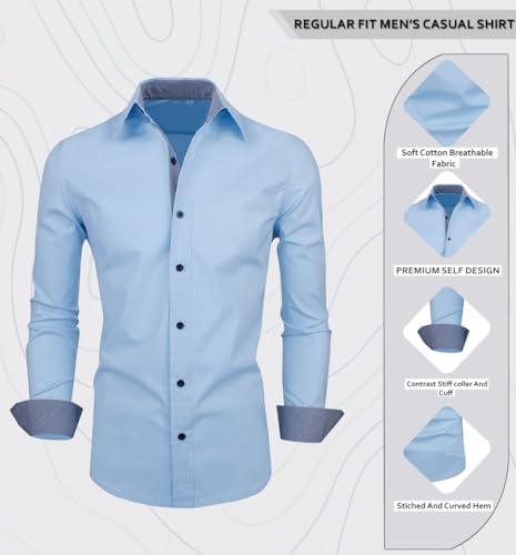 Image of Zombom Men's Solid Cotton Blend Regular Fit Full Sleeve Collared Neck Casual Shirt for Men