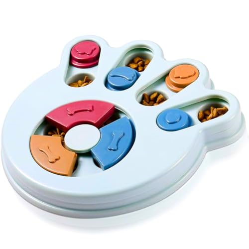 Brinquedo quebra cabeça pet Comedouro interativo Cães gatos porta petisco Tabuleiro pet (Azul)
