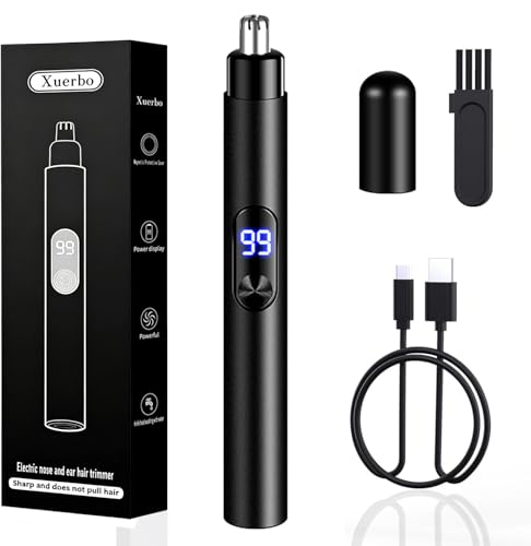 Rechargeable Nose Hair Trimmer for Men and Women with LCD Battery Display Painless USB Nose Trimmer Ear and Nose Clipper Facial Hair Removal Easy to Clean Dual Edge Blades