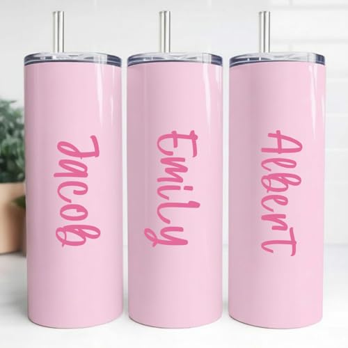 Image of 6 Sheets UV DTF Cup Wrap Name Stickers for Water Bottles Waterproof Custom Vinyl Decals Personalized Lettering Gift Stickers for 14-40oz Tumbler Cups Mugs DIY Craft (Pink)