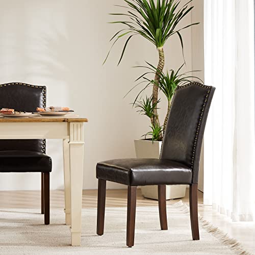Olixis Dining Chairs Set Of 2, Living Room Chairs, Dining Room Chairs, Upholstered Fabric Dining Chairs, Parsons Chairs With Nailhead Trim And Wood Legs, Modern Armless Kitchen Side Chair, Dark Brown #TOP1