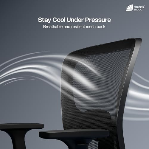 Image of Green Soul Jupiter Superb (Mid Back) | Ergonomic Mesh Office Chair for Work | 3 Year Warranty | Multi-Lock Synchro Tilt Recline Mechanism | 2D Armrest | Adjustable Lumbar | Black