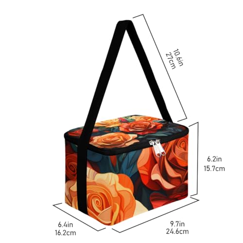 GzLeyigou Lunch Bags for Women Men 9 Cans,Botanical Floral Hot & Cold Food Delivery Bag Insulated Grocery Bag Insulated Lunch Box Roses Cooler Bag for Office Work Picnic Beach