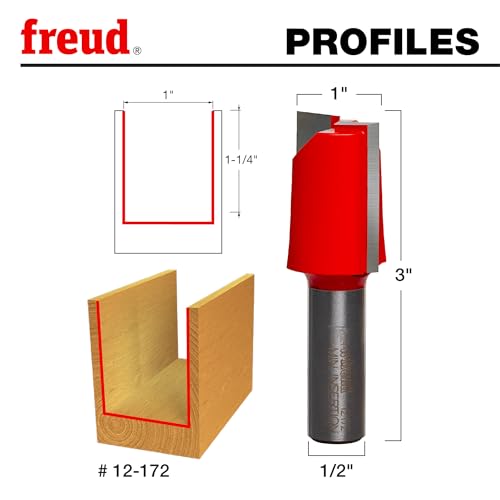 Image of Freud Double Flute Straight Bit (Eclipse Grind) with Tico Hi-Density Carbide - 2 Cutters, 24000 RPM, 1-1 /4 inch Height, 1 inch Diameter, 3 inch Length, 1 /2 inch Shank - 12-172