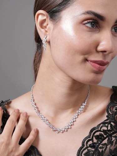 Image of Rubans Necklace Set Stylish American Diamond Zirconia Trendy Jewellery Gift for Women & Girls