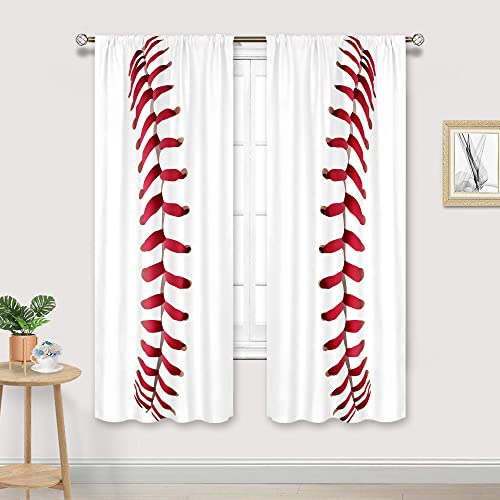Cinbloo Sport-Baseball-Vorhänge, Stangentasche, 73x160 cm, Hot Pink, rote Linien für Mädchen, Männer, Teenager, Jungen, Schlafzimmer, Wanddekoration, Fitnessstudio, Behandlungsstoff, 2 Paneele Cover