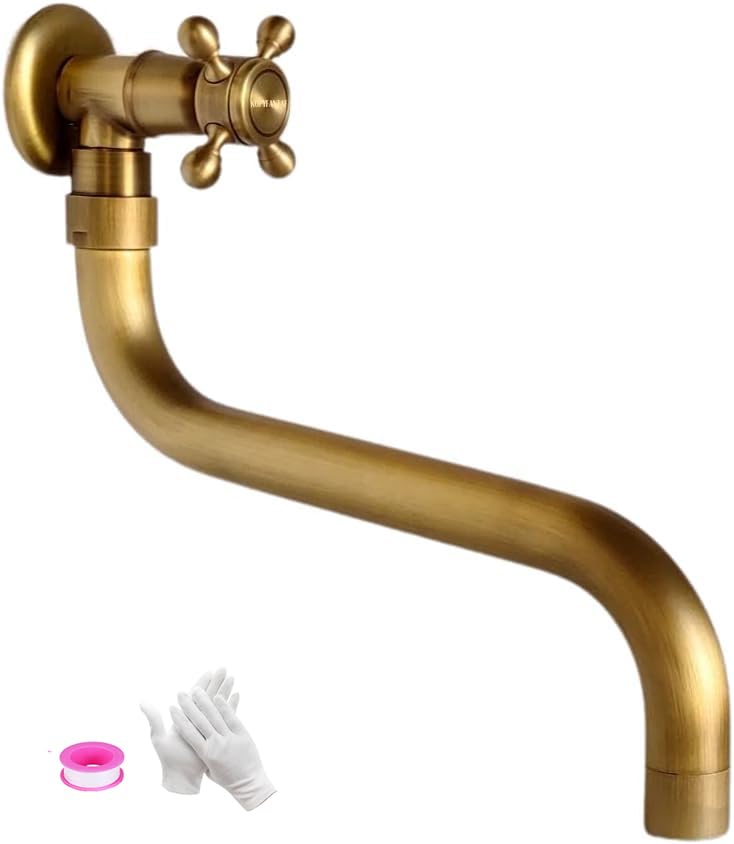 KOPYFANTAP Antique Robinet Exterieur Jardin G1/2, Robinetterie Mural Rétro en Laiton, Pivotant à 180° Vintage Mural Montage Froid Long Robinets pour Cuisine...